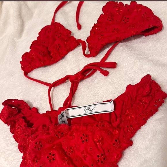 PINK Victoria's Secret Other - PINK Victoria's Secret Red Eyelet Bikini Set